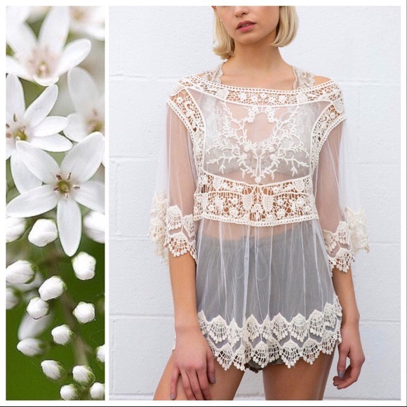 Farm Girl Pretty Lace Kimono Overlay Top - Picture 6 of 8